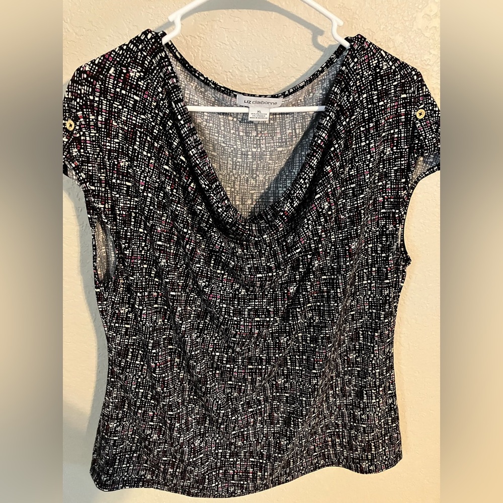 Liz Claiborne Black and White Cowl Neck Blouse